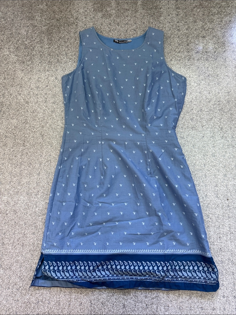 Roots Light Blue Sleeveless Midi Dress with Navy Hem